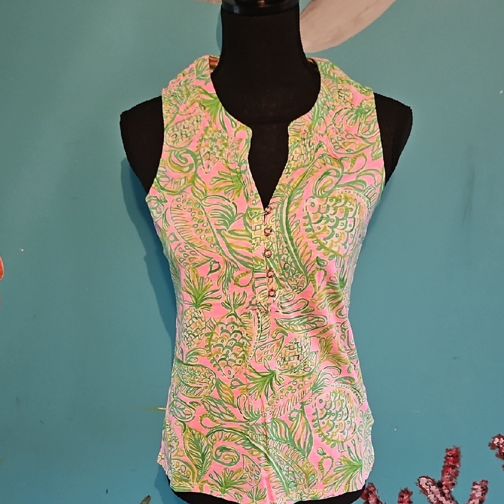 Lilly Pulitzer Floral Sleeveless Top - Pink and Green